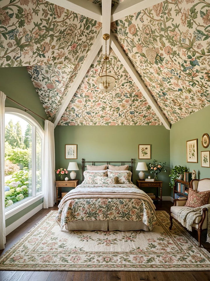 Wallpapered Ceiling - 30 bedroom ceiling designs