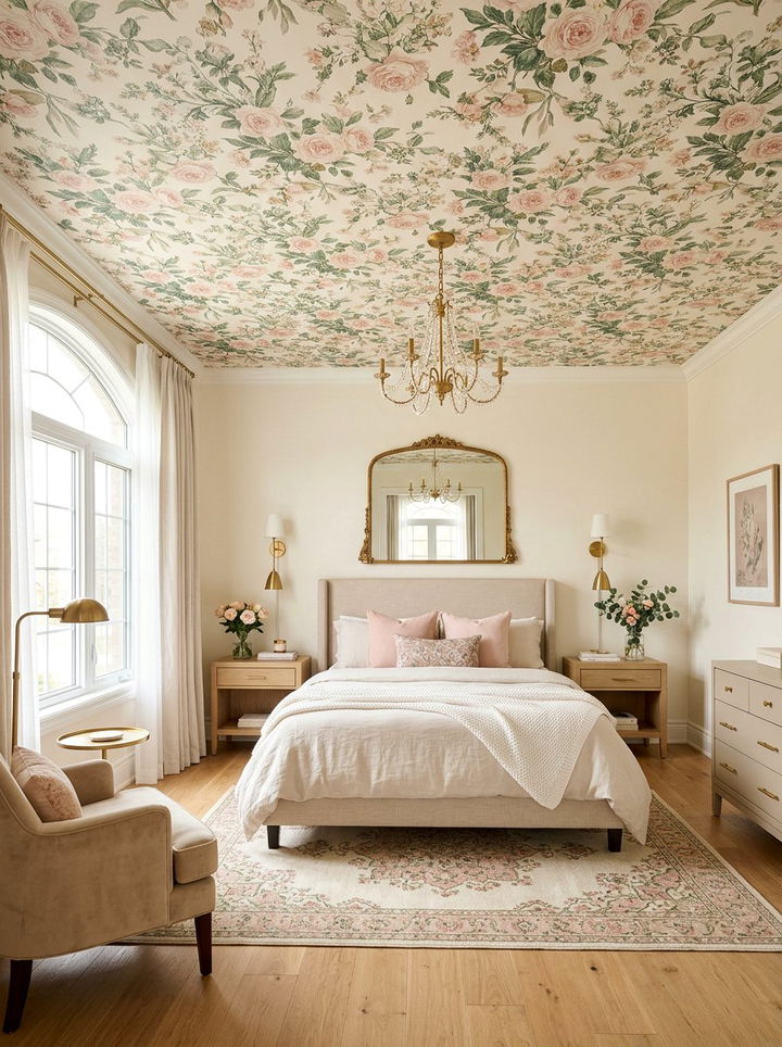 Wallpapered Ceiling - 30 bedroom ceiling ideas