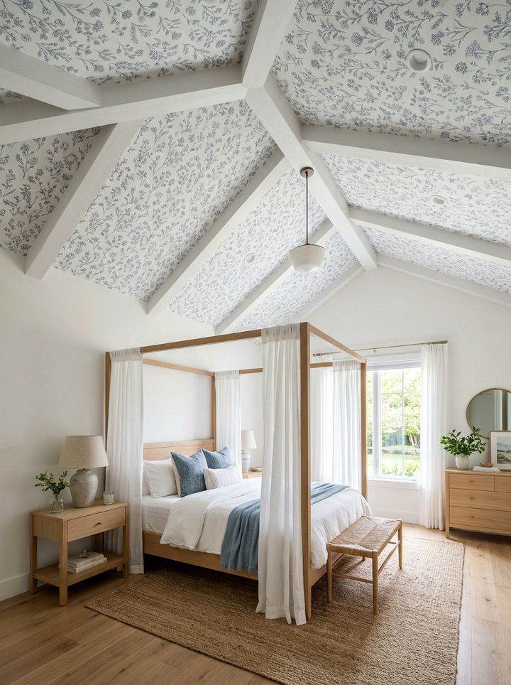 Wallpapered Vaulted Ceiling - 30 bedroom vaulted ceiling ideas
