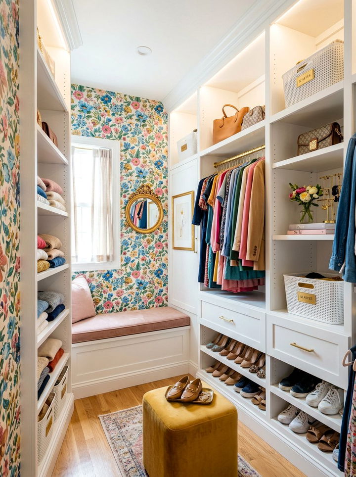 Wallpapered Walk In Closet - 30 bedroom walk-in closet ideas