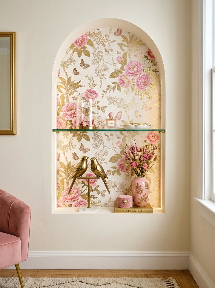 Wallpapered Wall Niche - 30 bedroom wall niches