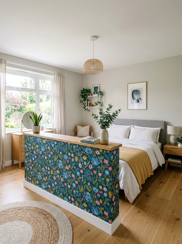 Wallpapered pony wall for a pop of color - 30 bedroom pony wall ideas