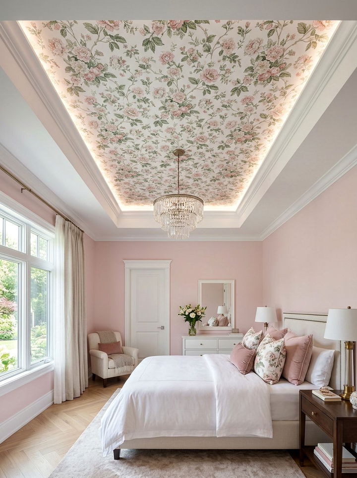 Wallpapered tray ceiling - 30 bedroom tray ceiling ideas