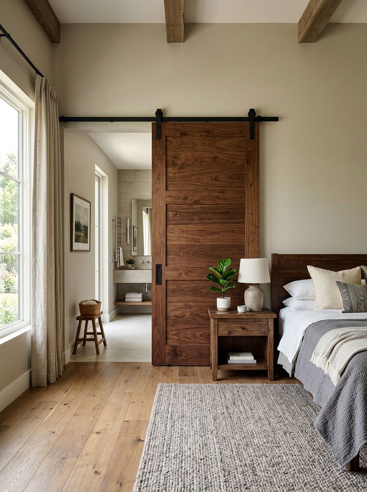 Walnut Barn Door - 30 walnut tone bedroom ideas