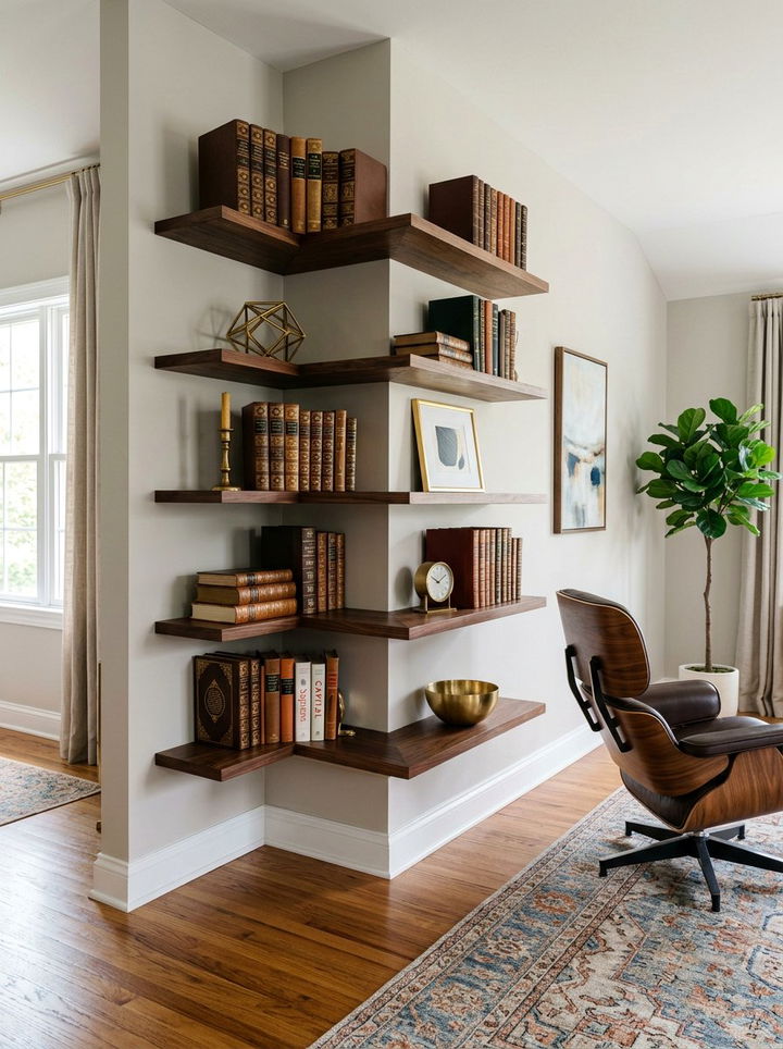 Walnut Corner Shelf - 30 bedroom corner shelving ideas