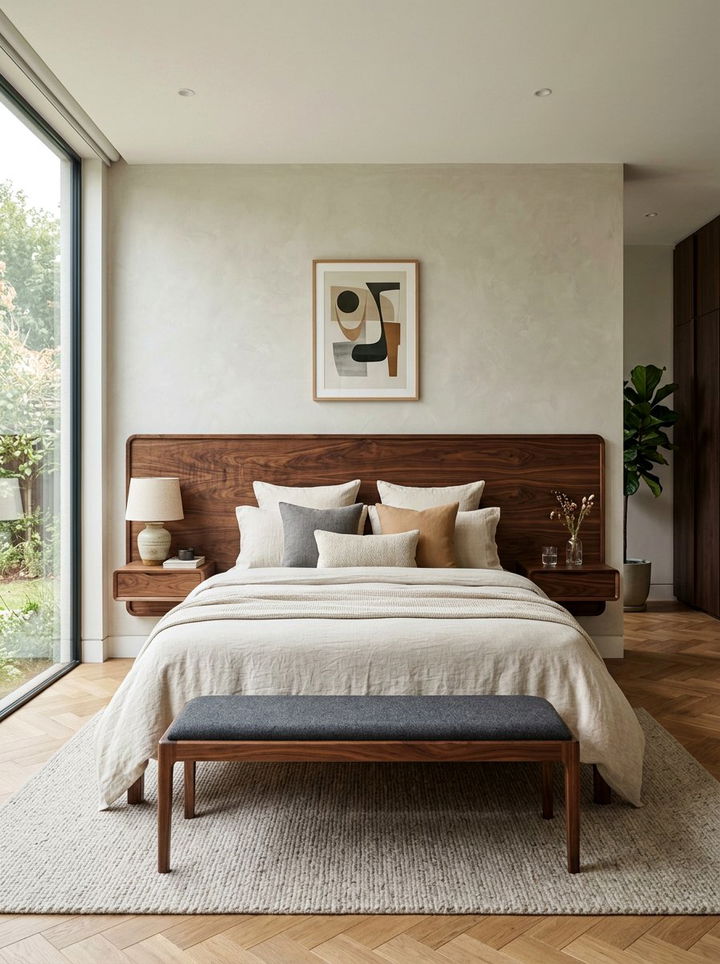 Walnut Floating Headboard - 30 bedroom floating headboard ideas