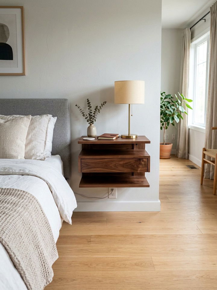 Walnut Floating Nightstand - 30 walnut tone bedroom ideas