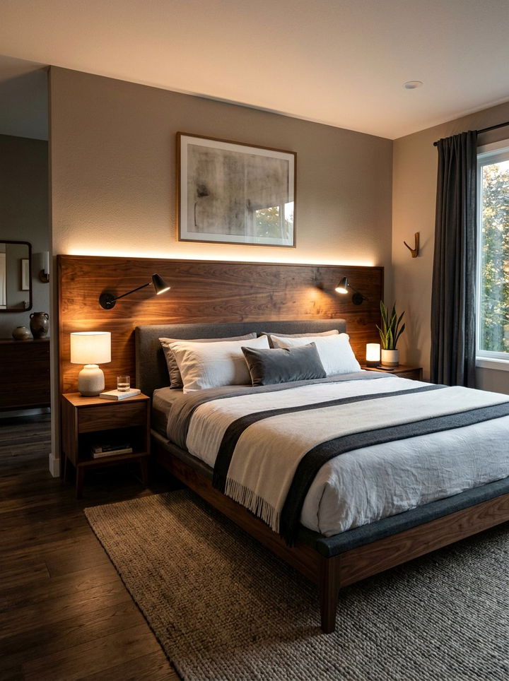 Walnut Headboard Lighting - 30 walnut tone bedroom ideas