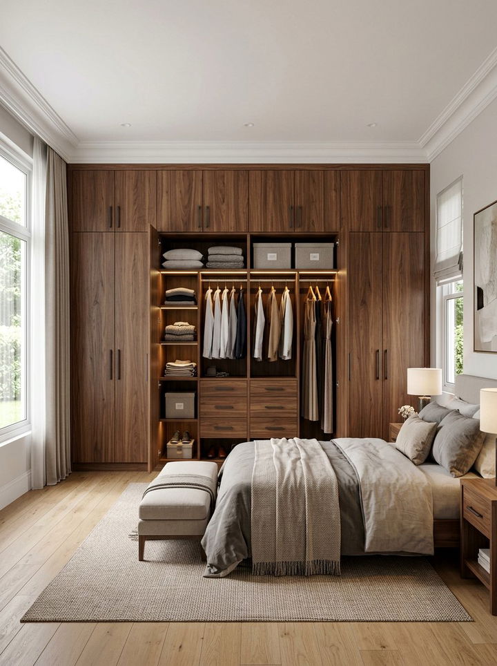 Walnut Wardrobe System - 30 walnut tone bedroom ideas