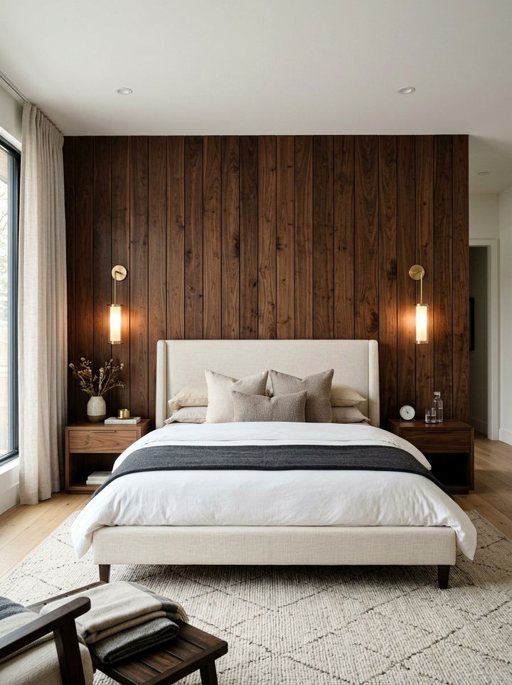 Walnut Wood Accent Wall - 30 walnut tone bedroom ideas