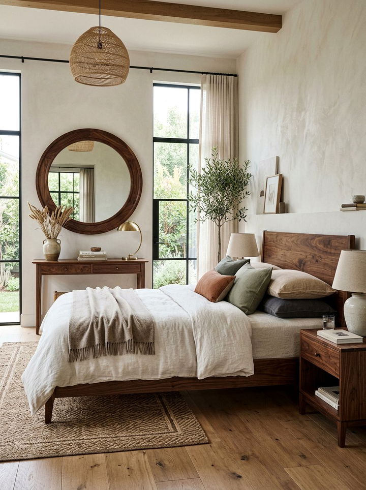 Walnut Wood Round Mirror - 30 bedroom round mirrors