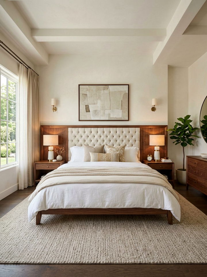 Walnut Wood Tufted Headboard - 30 bedroom tufted headboards