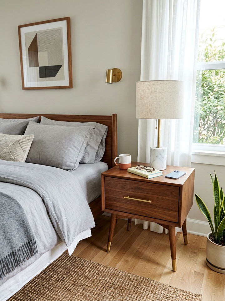 Walnut and brass nightstand - 30 bedroom walnut furniture ideas