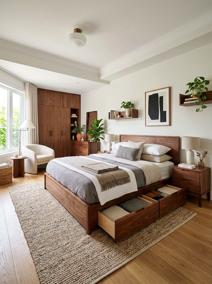 Walnut bed frame with storage - 30 bedroom walnut furniture ideas