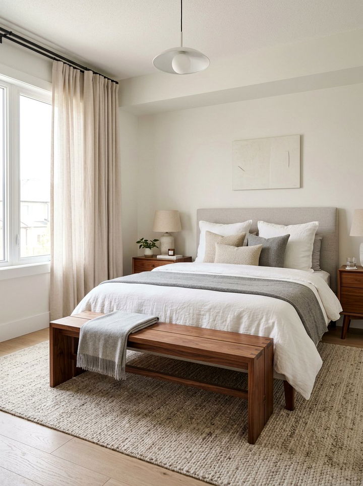 Walnut bench for foot of bed - 30 bedroom walnut furniture ideas