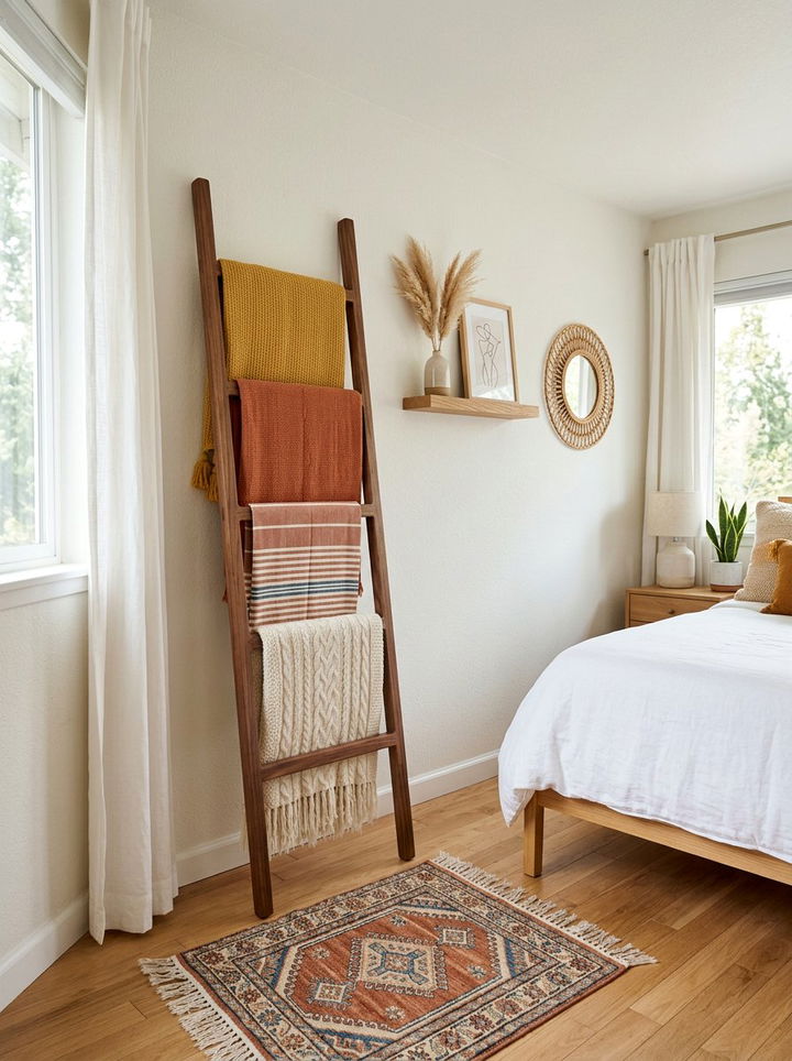 Walnut blanket ladder - 30 bedroom walnut furniture ideas
