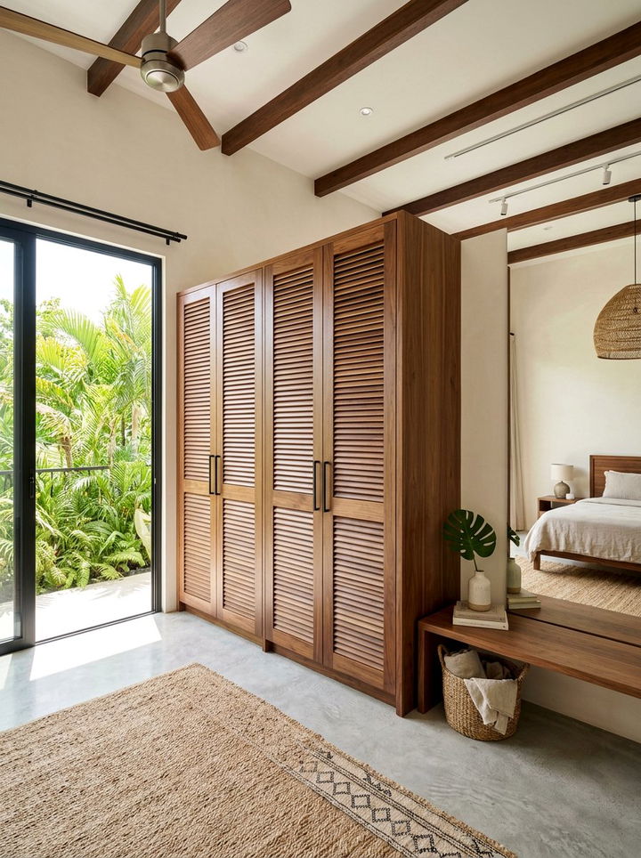 Walnut louvered door closet - 30 bedroom walnut furniture ideas