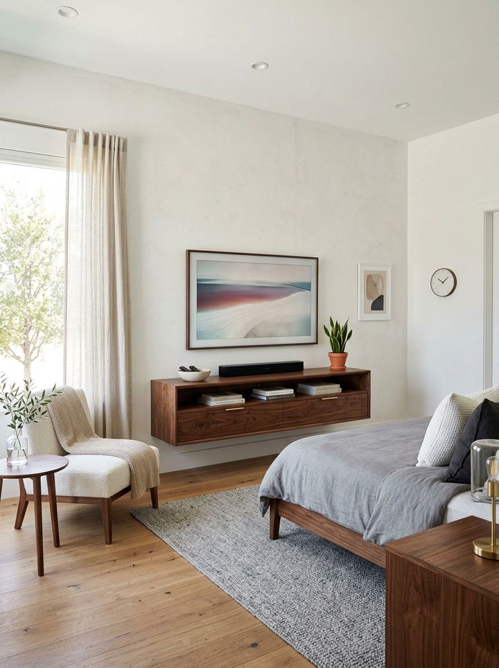 Walnut media console for bedroom - 30 bedroom walnut furniture ideas