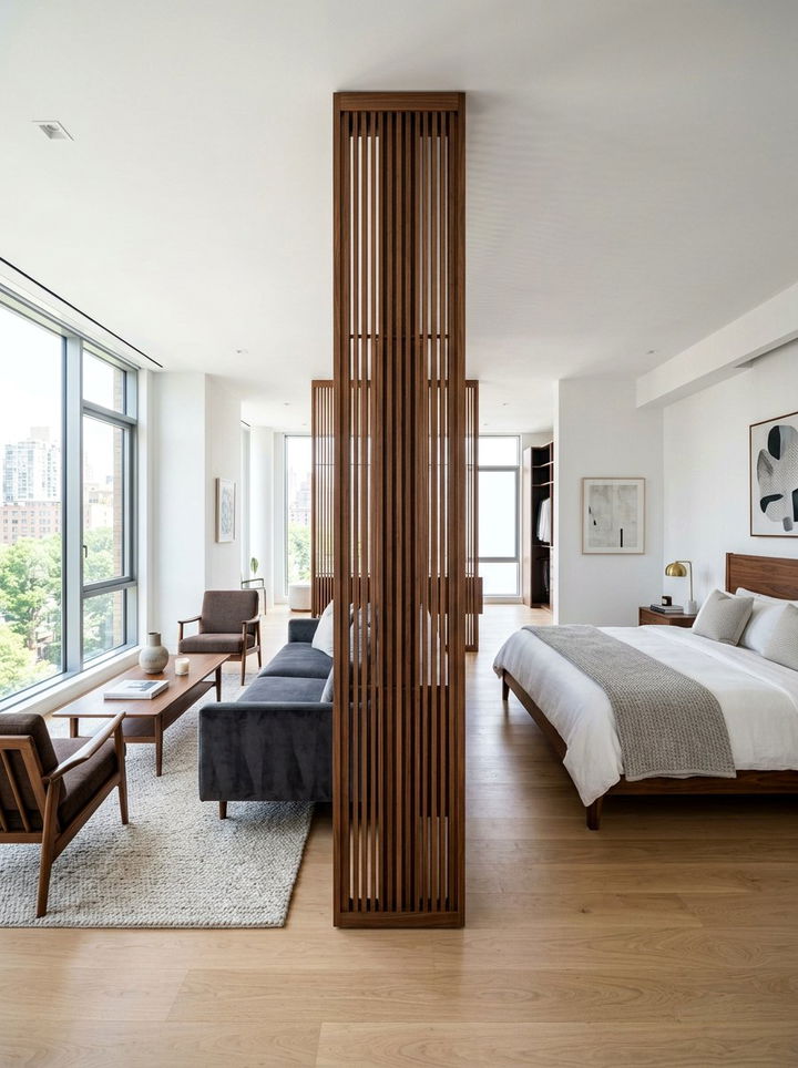Walnut wood room divider - 30 bedroom walnut furniture ideas