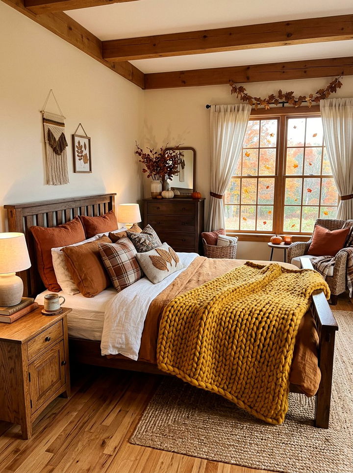 Warm Autumnal Knit Bedroom - 30 knitted bedroom ideas