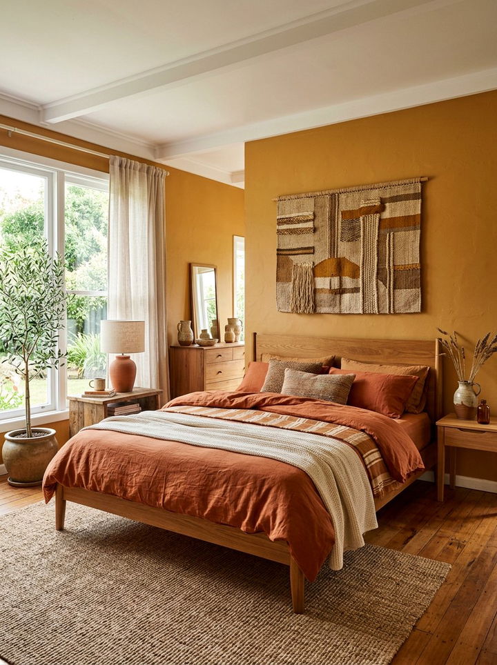 Warm Ochre Bedroom Walls - 30 bedroom yellow walls