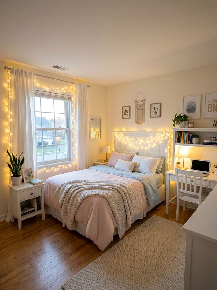Warm String Lights - 30 one day bedroom ideas