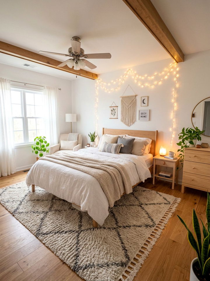 Warm String Lights - 30 bedroom refresh ideas
