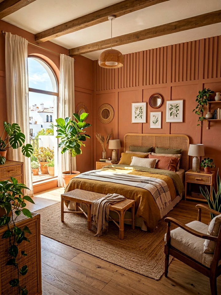 Warm Terracotta Board And Batten - 30 bedroom wainscoting ideas