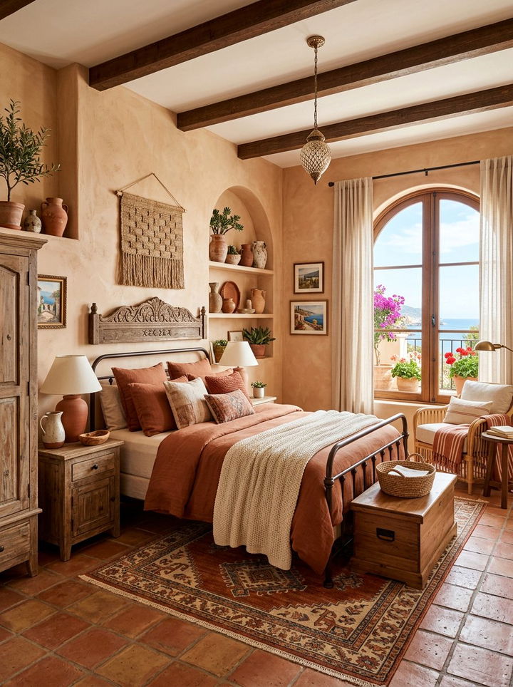 Warm Terracotta Tones - 30 bedroom bed styling ideas