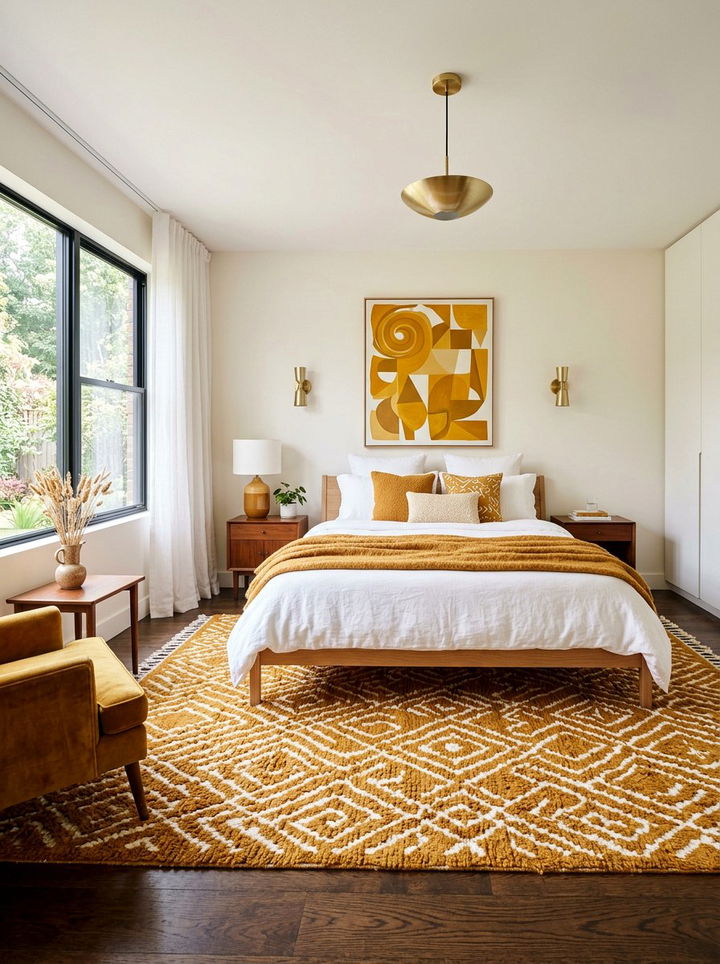 Warm ochre and white bedroom - 30 sunset inspired bedroom color ideas