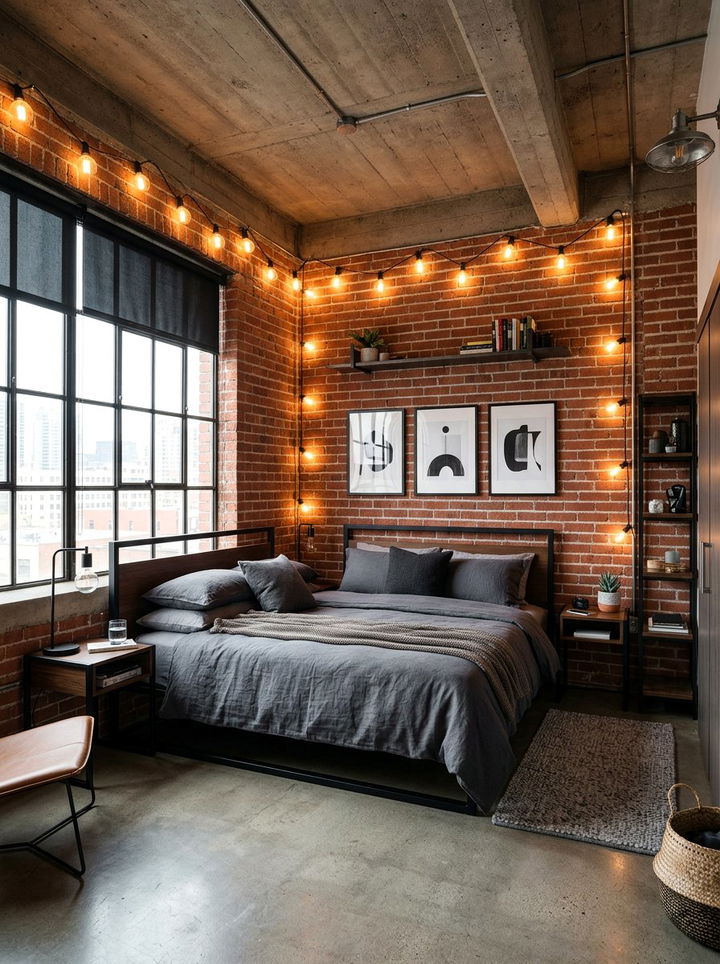 Warm white globe string lights - 30 bedroom string lights ideas