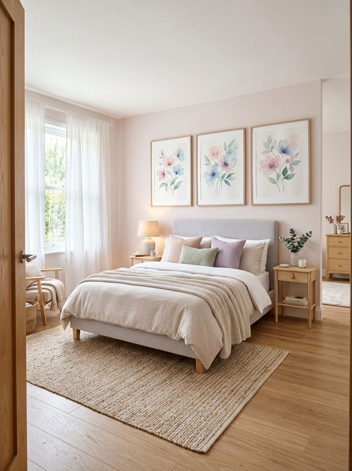 Watercolor Flower Wall Art - 30 floral themed bedroom ideas