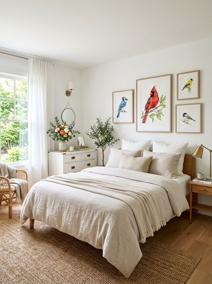 Watercolor Songbird Wall Decor - 30 bird bedroom ideas