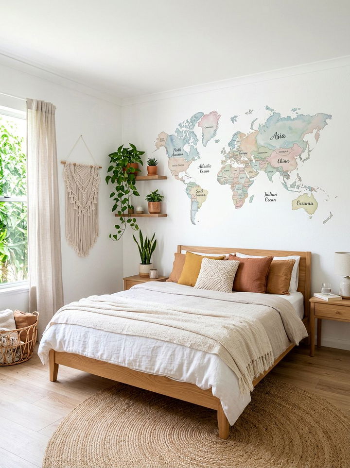 Watercolor World Map Wall Decal - 30 world map bedroom ideas