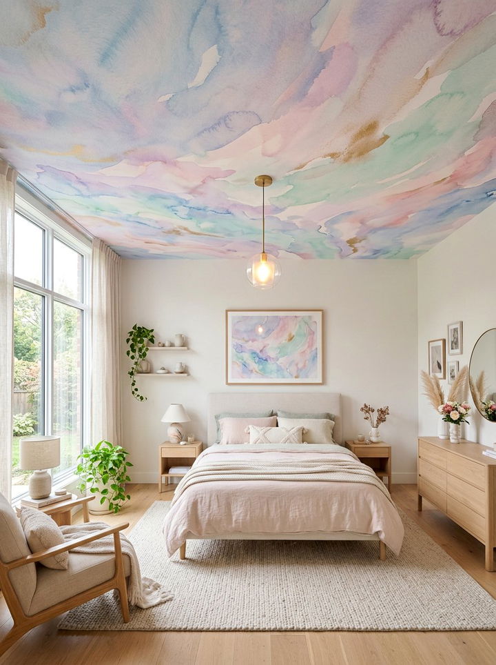 Watercolor wash ceiling wallpaper - 30 bedroom ceiling wallpapers