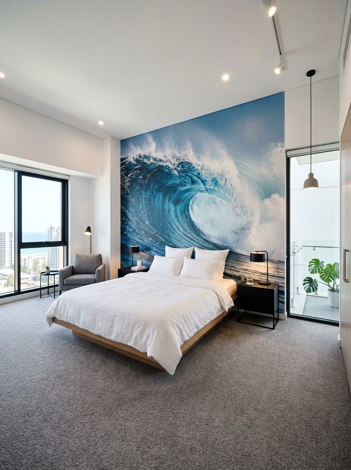 Wave Mural Wallpaper - 30 surfing bedroom ideas
