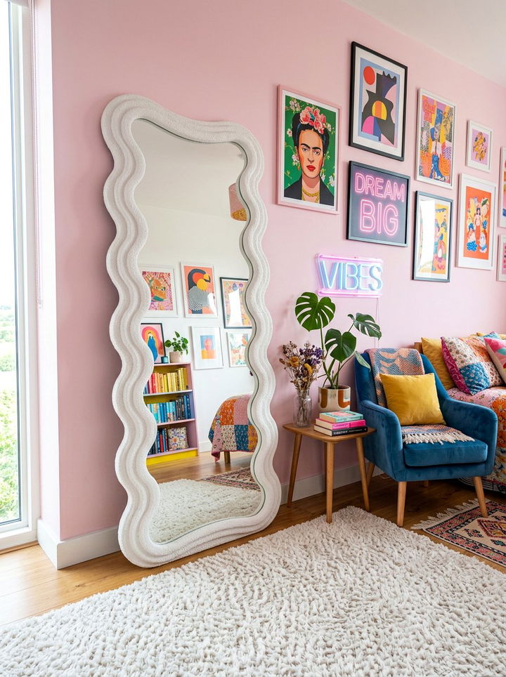 Wavy full length mirror - 30 bedroom leaning mirrors