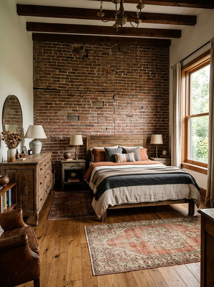 Weathered Antique Brick Wall - 30 bedroom brick wall ideas