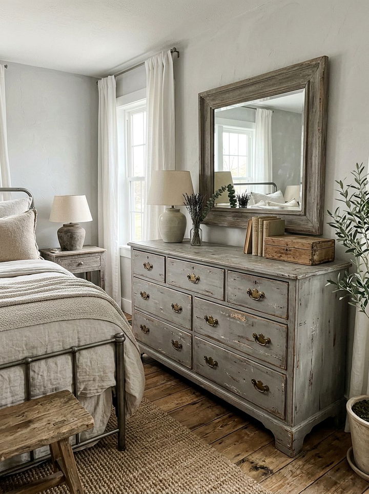 Weathered Gray Dresser - 30 rustic gray bedroom ideas
