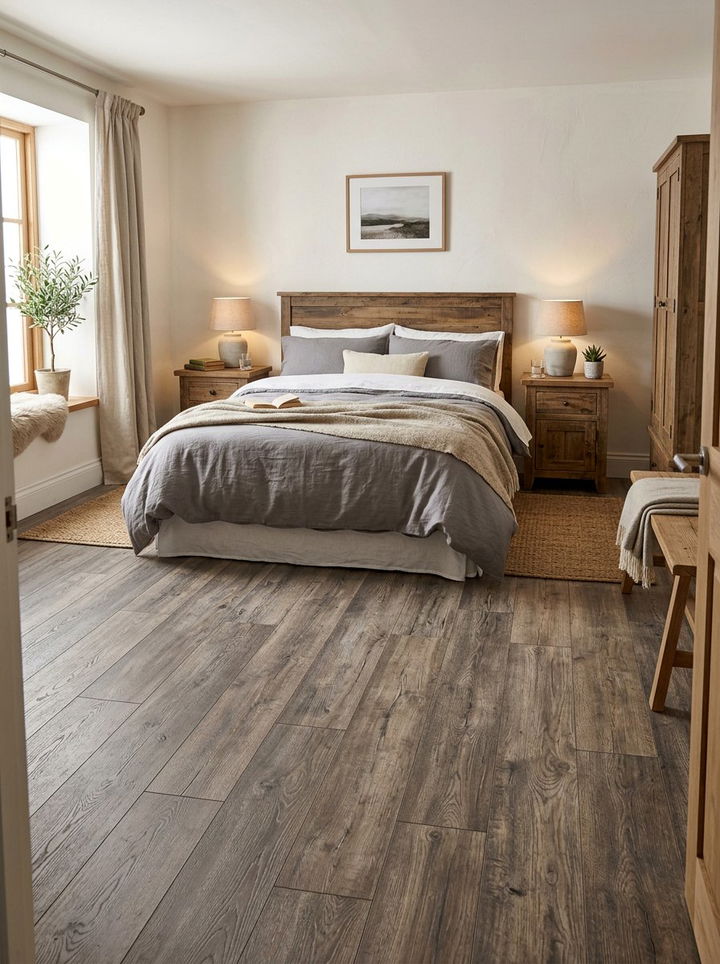 Weathered wood bedroom laminate - 30 bedroom laminate flooring ideas