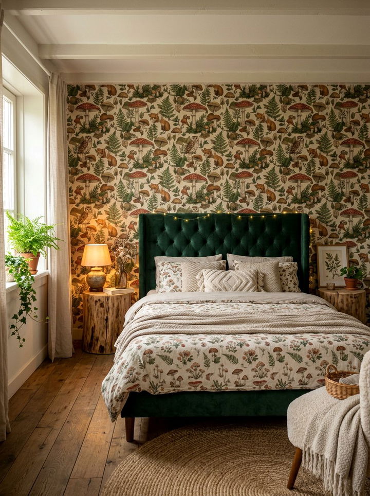 Whimsical Mushroom Forest Wallpaper - 30 bedroom peel and stick wallpapers