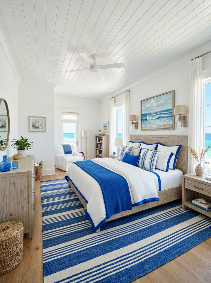 White And Cobalt Blue Coastal - 30 cobalt blue bedroom ideas