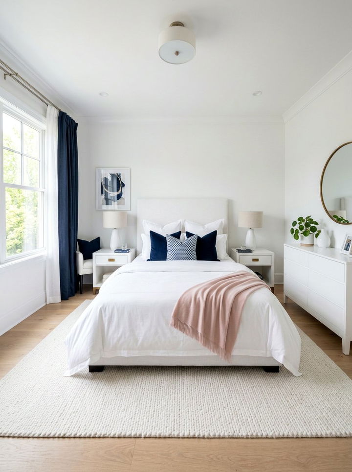 White And Navy Bedroom - 30 navy and blush bedroom ideas