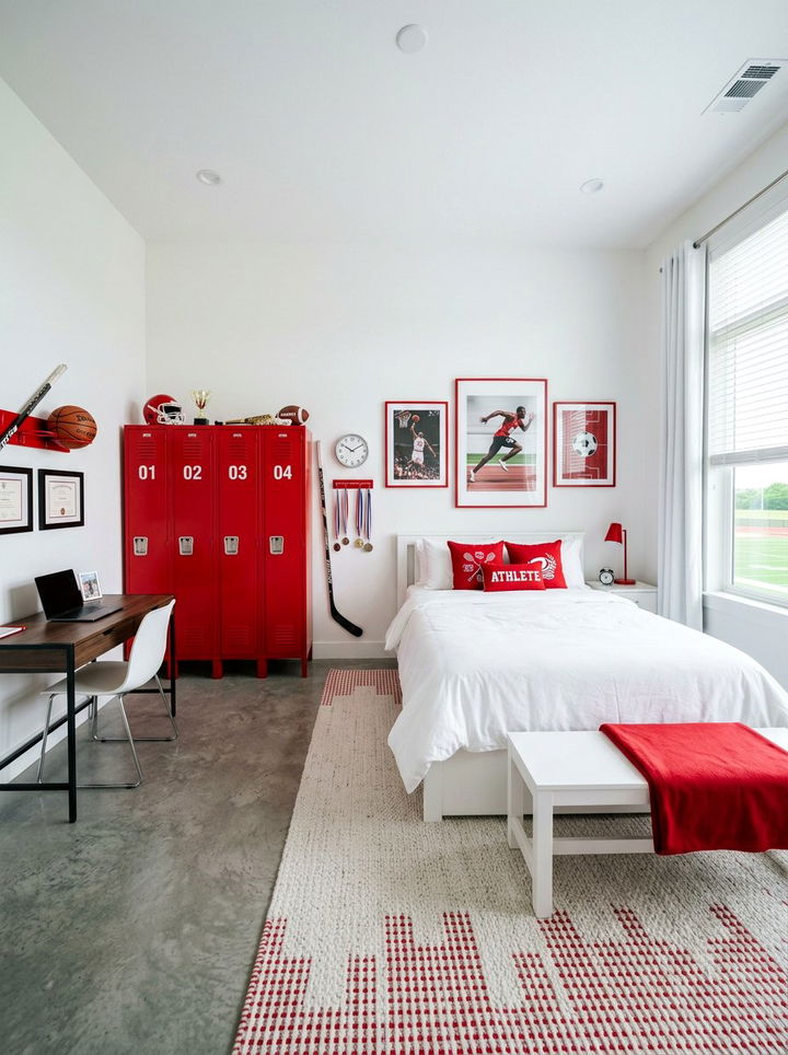 White And Red Sports Room - 30 baseball bedroom ideas