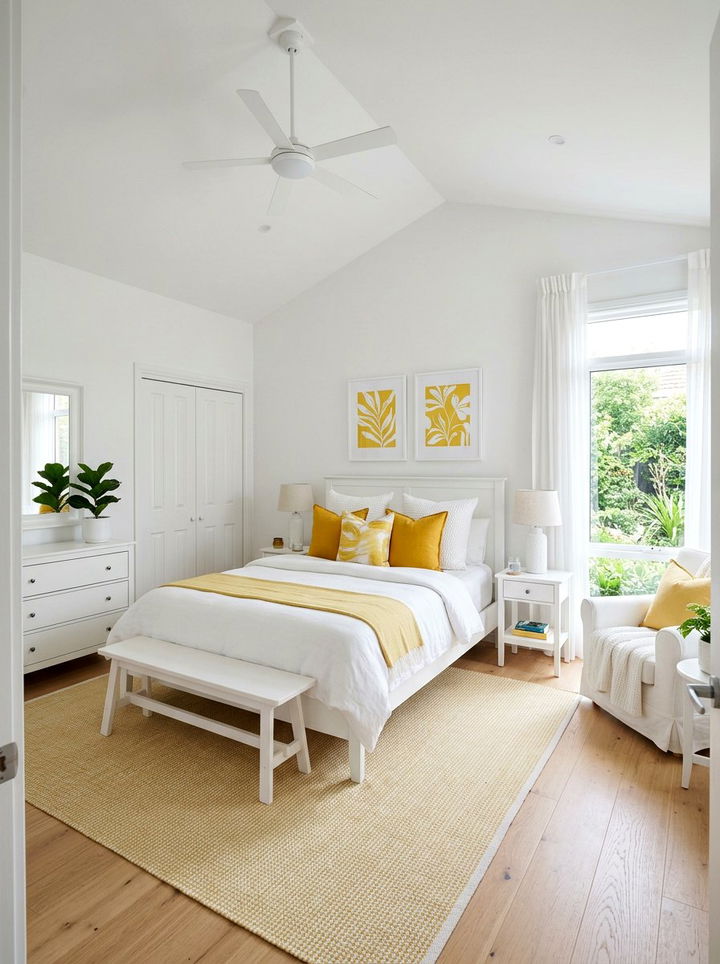 White And Yellow Airy Bedroom - 30 yellow bedroom decor ideas