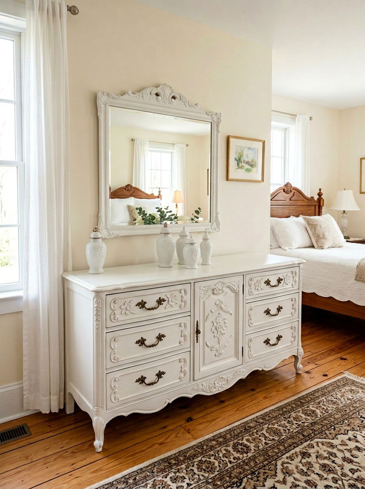 White Antique Dresser - 30 traditional white bedroom ideas