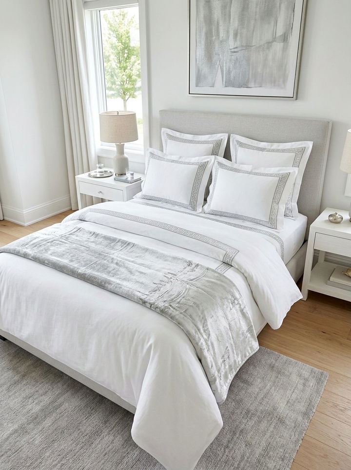 White Bedding Silver Trim - 30 silver and white bedroom ideas