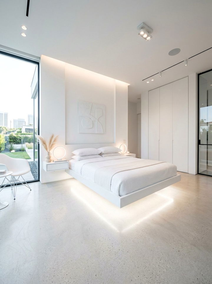 White Bedroom Floating Bed - 30 snow white bedroom ideas