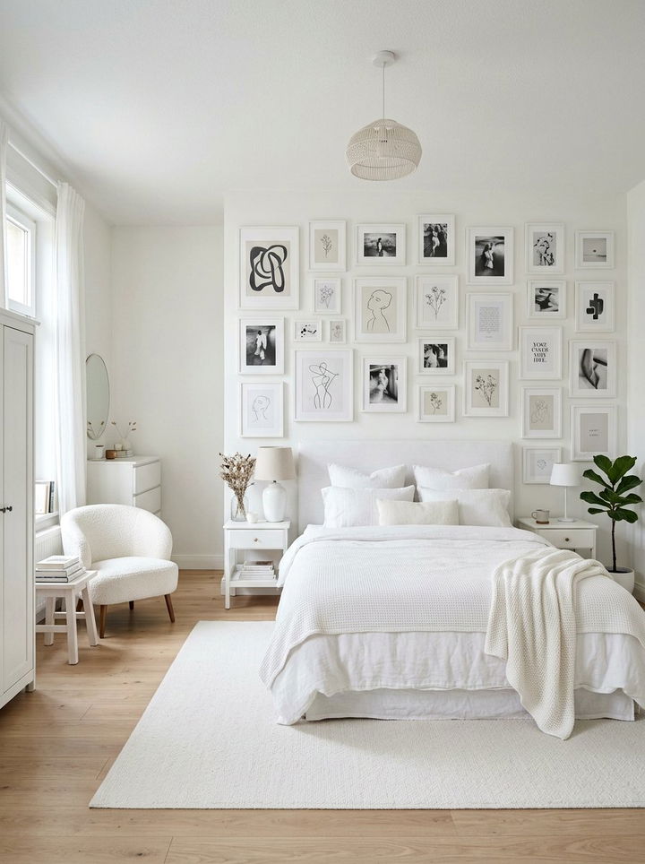 White Bedroom Gallery Wall - 30 bright white bedroom ideas