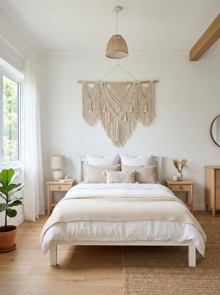 White Bedroom Macrame Wall Hanging - 30 scandinavian white bedroom ideas